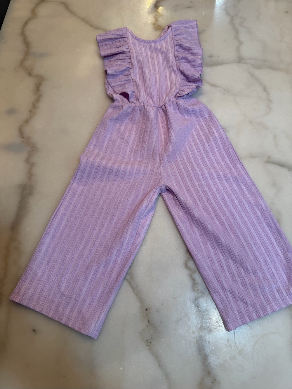 Zara Lilac Striped Ruffle-Shoulder Jumpsuit